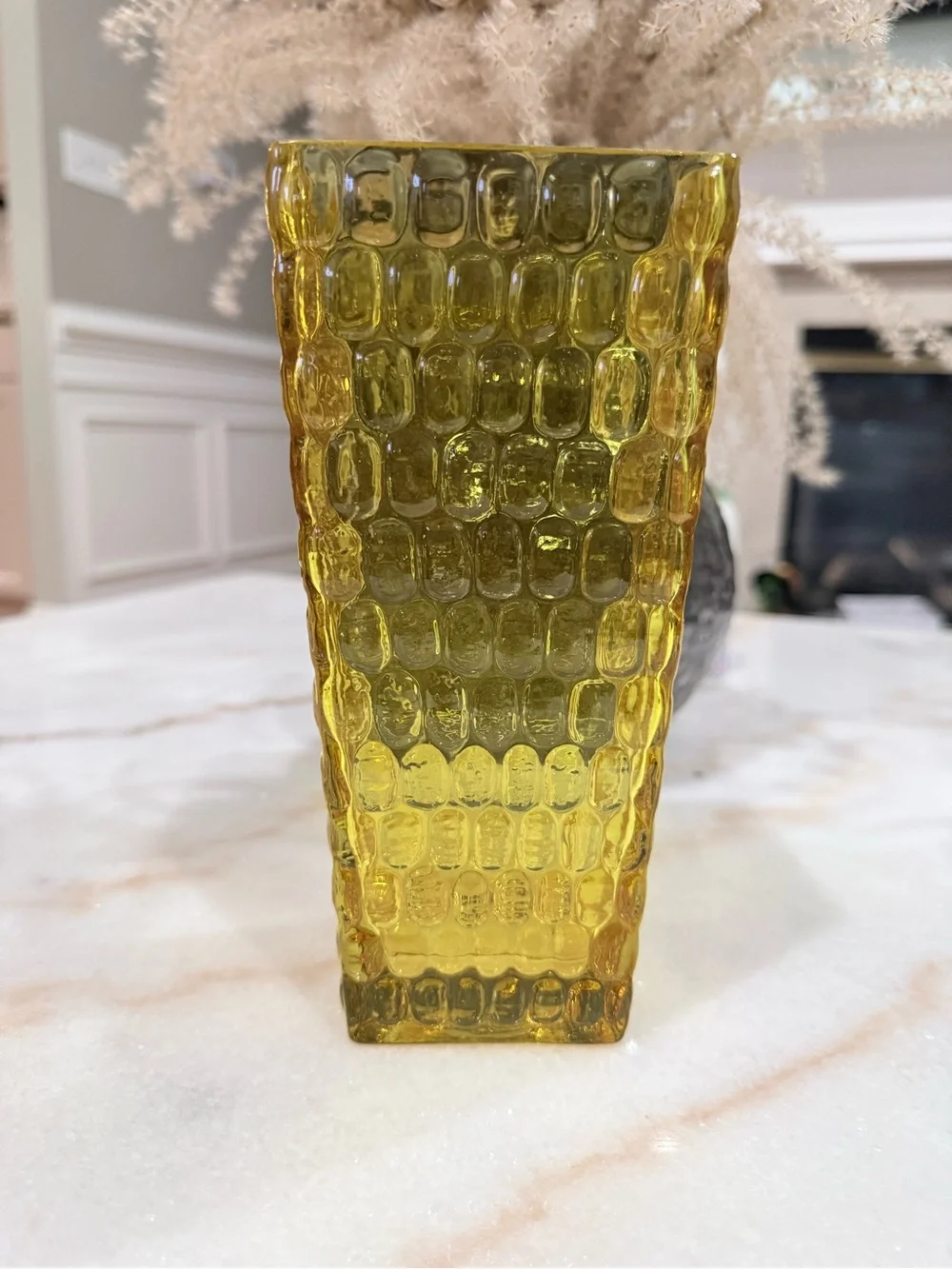Vintage Amber Glass Square Vase 8